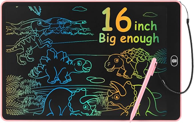 Drawing Tablet 16 Inch LCD Writing Tablet for Kids Adults, Girl Toys Doodle Board Christmas Gifts Sensory Toys for Ages 3-8 Road Trip Activities Valentines Day Gifts for Kids Women（Pink）