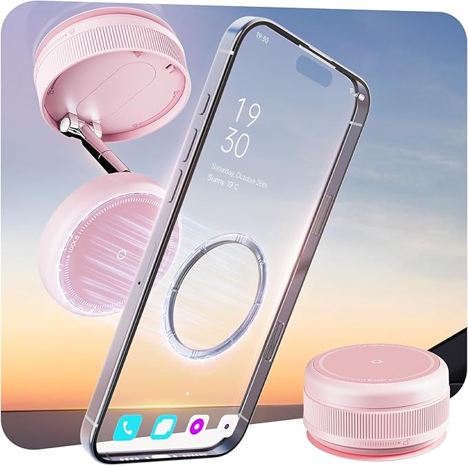 Upgraded 360° Vacuum Magnetic Car Phone Holder for Magsafe [96+LBS Strongest Suction & 2800gf Strongest Magnetic], Adjustable Car Phone Mount for Your Car/Gym/Mirror for iPhone & Android, Light Pink