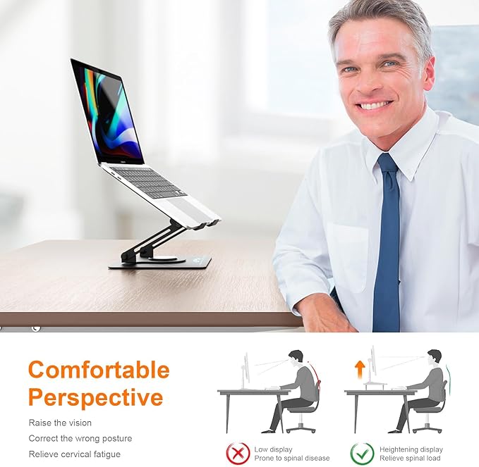 Rotating Laptop Stand for desk,360° Adjustable Computer Stand with Rotating Base,Ergonomic Laptop Riser for Foldable and Portable,Macbook Riser Collaborative Work, Suitable for 10-16" notebook holder