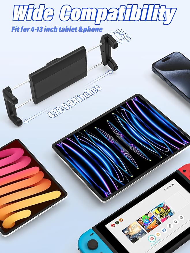 Charchendo Metal Car Windshield Tablet Holder with 10.43 inch Aluminum Alloy Arm, 360°Universal Adjustable Suction Cup Car Mount Fit for 4-13'' iPad Pro/Air/Mini, iPhones Galaxy Z Fold