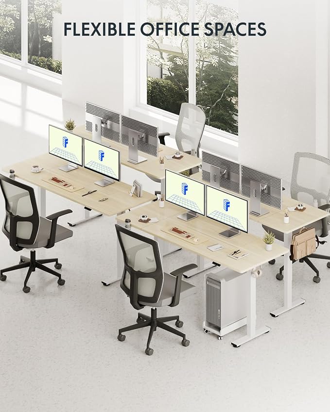 FLEXISPOT 71x32 Inch Electric Large Standing Desk for Home & Office, Spacious Splice Board Desk with Cable Management & Organizer, Cup Holder & Hook, White Wood Grain