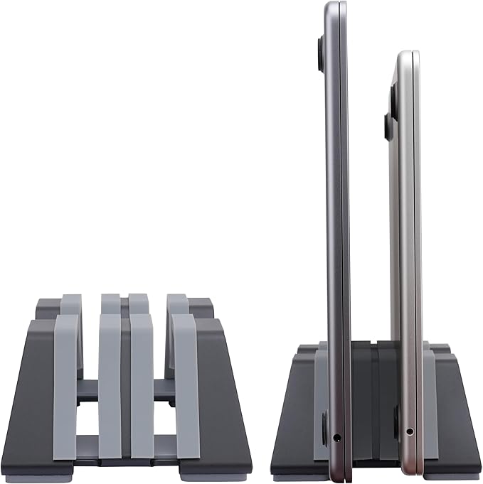 Adjustable Dual Vertical Laptop Stand - Supports 2 Devices Holder, Fit for All Laptops(10-30mm Thickness) - Fashion Design, Adjustable Width, Anti-Slip & Scratch-Resistant, Patented Design
