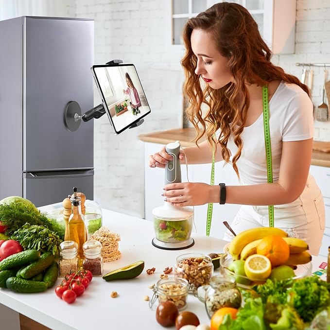 Magnetic Tablet Mount, Super Strong Magnetic Tablet Holder with Rotation Ball Head, Fridge iPad Mount for Gym, Refrigerator, Cabinet, Whiteboard or Any Metal Surface, Fits 4.7-12.9" Phone iPad