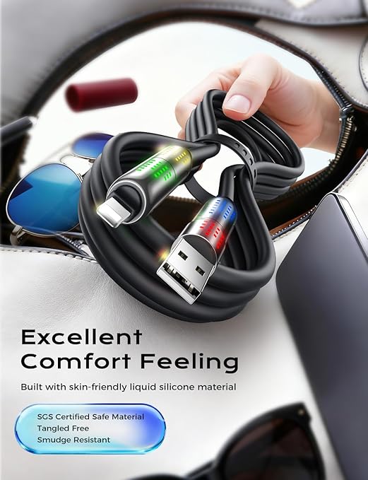 MAGIC JOHN 240W 4 in 1 Charging Cable, 4FT USB C to Lightning Cable [MFi Certified], Multi Chargers for All Devices, Chubby USB A/C to C/Lightning with Light for iPhone/MacBook/iPad/Samsung/Switch 2