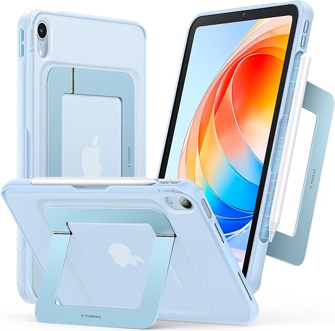 TORRAS for iPad Air 11 inch Case (M3 2025, M2 2024), Ultra Stable Stand, Multiple Adjustable Viewing Angles, Protective Kickstand Cover with Pencil Holder, Blue