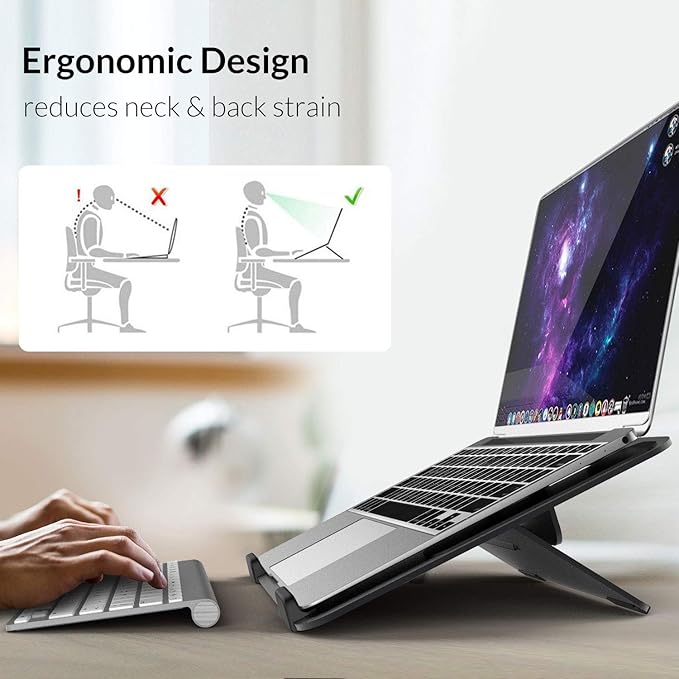 Avantree YS104 – Adjustable Aluminum Laptop Cooling Stand for Desk, Portable Holder for iPad, Tablet & Book, Foldable Ergonomic Riser Compatible with 9.7–16” Laptops including MacBook, Dell, HP & More