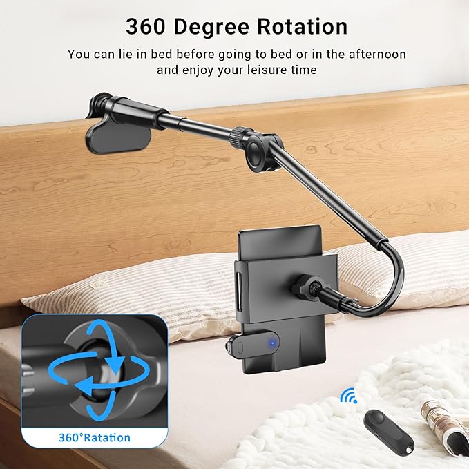Foldable Tablet Holder for Kindle Reading in Bed with Remote Page Turner, No Stiff Easy Adjust Flexible Tablet Arm Desk Holder, Ereader Accessories for Kindle Paperwhite/Scribe/Oasis, iPad, Phone