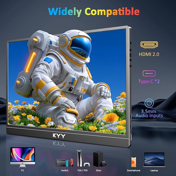 KYY 4K Portable Monitor for Laptop, 15.6'' Computer Screen Extender UHD 3840x2160,100% sRGB, 400 Nits, IPS Travel Monitor w/Speakers & Smart Cover for Laptop Xbox PS5 Switch PC Phone, VESA Compatible
