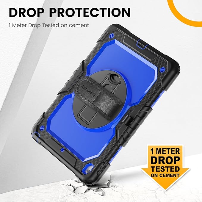 Timecity Case for iPad 9th/ 8th/ 7th Generation 10.2 inch - Heavy Duty Protective Cover with Screen Protector, Rotating Stand, Shoulder Strap & Pencil Holder | Kids-Friendly (Dark Blue)