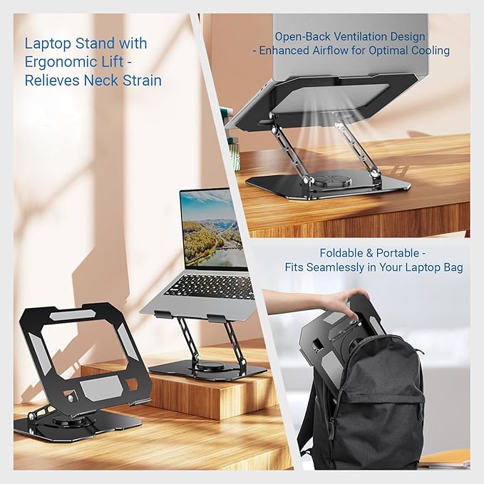 Adjustable Laptop Stand for Desk - 360° Rotating Ergonomic Laptop Riser, Foldable Portable Computer Stand Fits MacBook Air/Pro 10-16 Inchoffice Desk Accessories