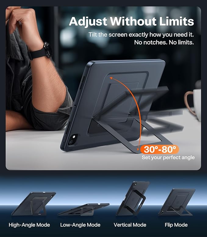 TORRAS for iPad Pro 12.9 inch Case 2022 M2 & 2021 M1, Ultra Stable Stand, Multiple Adjustable Viewing Angles, Slim Protective Kickstand Cover, Translucent iPad Pro 12.9 Case with Pencil Holder, Black