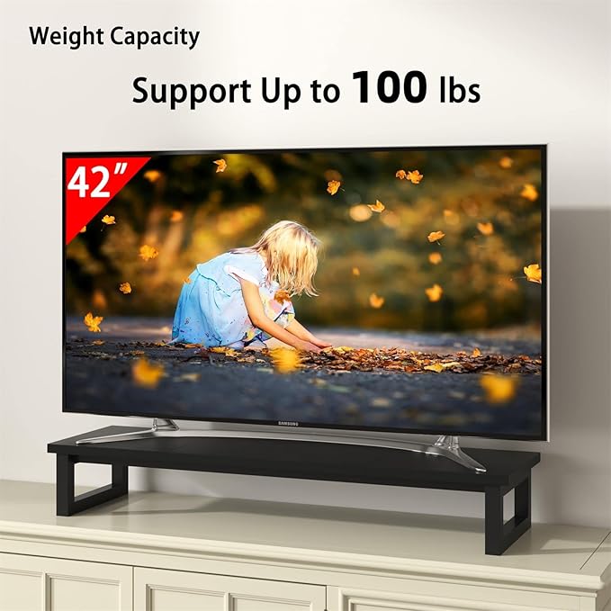 YAOHUOO Dual Monitor Stand Riser, 39Inch Large Monitor Stands for 2 Monitors, Computer Monitor Stand, Wooden Desktop Oraganizer Shelf for Office Desk Computer,Laptop,TV