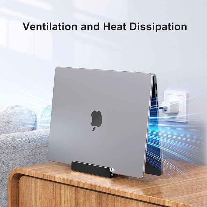 Vertical Laptop Stand, Aluminum Laptop Holder, Adjustable 3-in-1 Design, Compatible with MacBook, MacBook Pro/Air, Dell, HP, Lenovo, Up to 17.3 inches (Black)