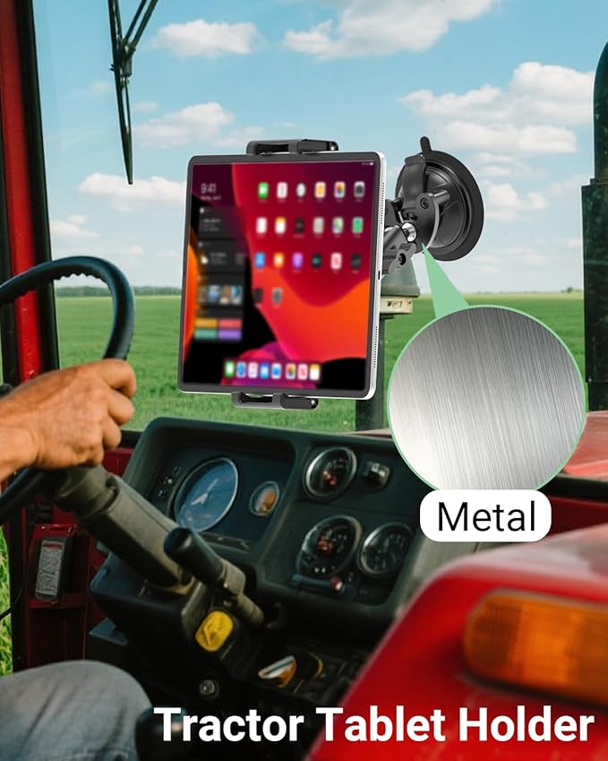 Windshield Tablet Mount with Vacuum Suction Cup for Car/Truck, [360° Metal Foldable Adjustable Arm] Dashboard Tablet Holder for iPad Pro/Air/Mini, Galaxy, 6.1-15.6" Device and Thickness Case