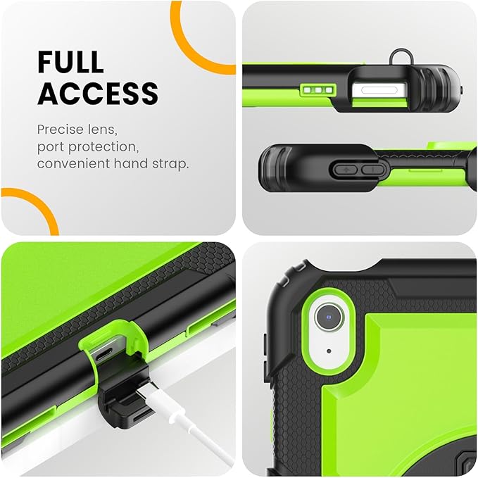 timecity for iPad (A16) 11th/ 10th Generation Case 11''/ 10.9 Inch (2025/2022) - Heavy Duty Protective Cover with Screen Protector, Stand, Shoulder Strap & Pencil Holder | Kids-Friendly - Green