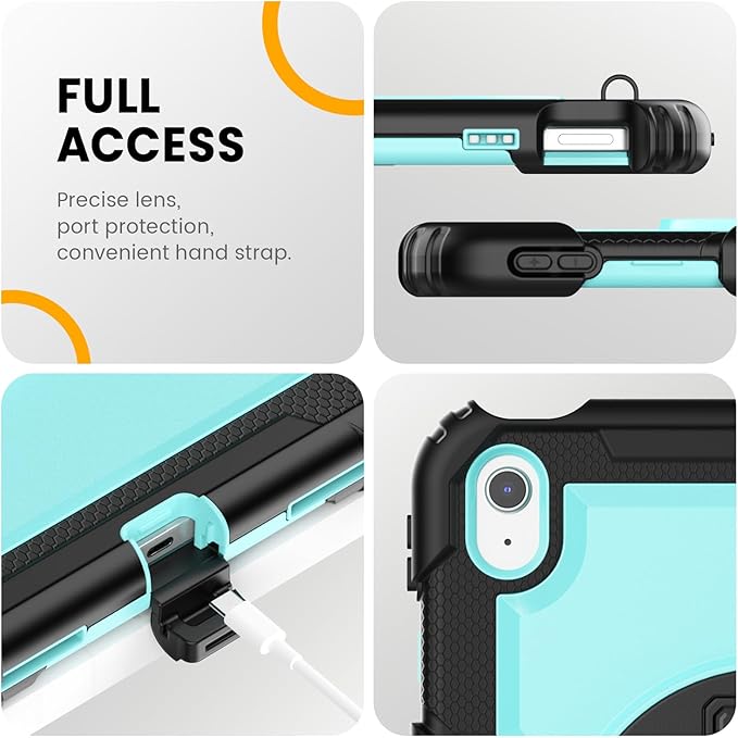 timecity for iPad (A16) 11th/ 10th Generation Case 11''/ 10.9 Inch (2025/2022) - Heavy Duty Protective Cover with Screen Protector, Stand, Shoulder Strap & Pencil Holder | Kids-Friendly - Light Blue