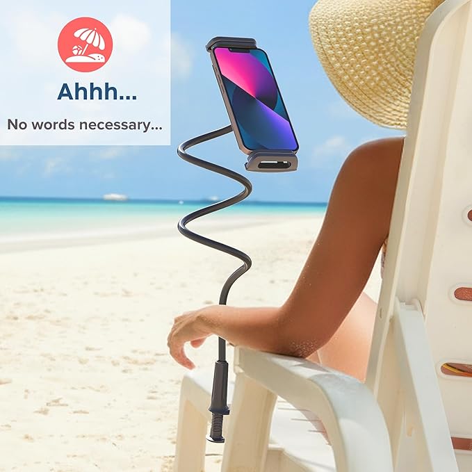 LEVO Clamping Gooseneck Phone and Tablet Mount Holder with Flexible Long Arm – Ideal for Desk, Office, Bedside, Headboard, Kitchen Counter, Boat, RV, and More - Black