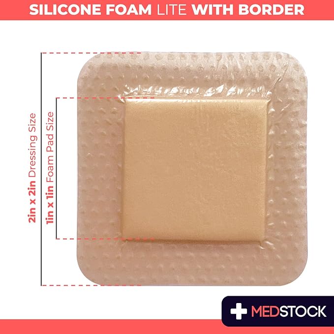 MEDSTOCK Silicone Foam Lite Dressing with Border, 2"x2" (Pack of 10), Comfortable Healing for Wounds, Waterproof, Gentle & Secure Adhesion