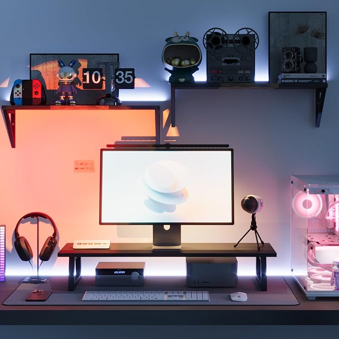 TEAMIX 31.5 inch Dual Monitor Riser, Long Black Monitor Stand Riser Wide TV Stand Riser Monitor Stand for 2 Monitors Wood & Steel Desktop Riser Desk Organization Home Office