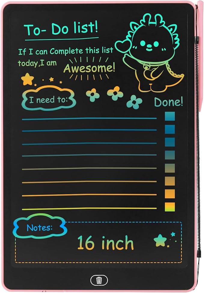 Drawing Tablet 16 Inch LCD Writing Tablet for Kids Adults, Girl Toys Doodle Board Christmas Gifts Sensory Toys for Ages 3-8 Road Trip Activities Valentines Day Gifts for Kids Women（Pink）