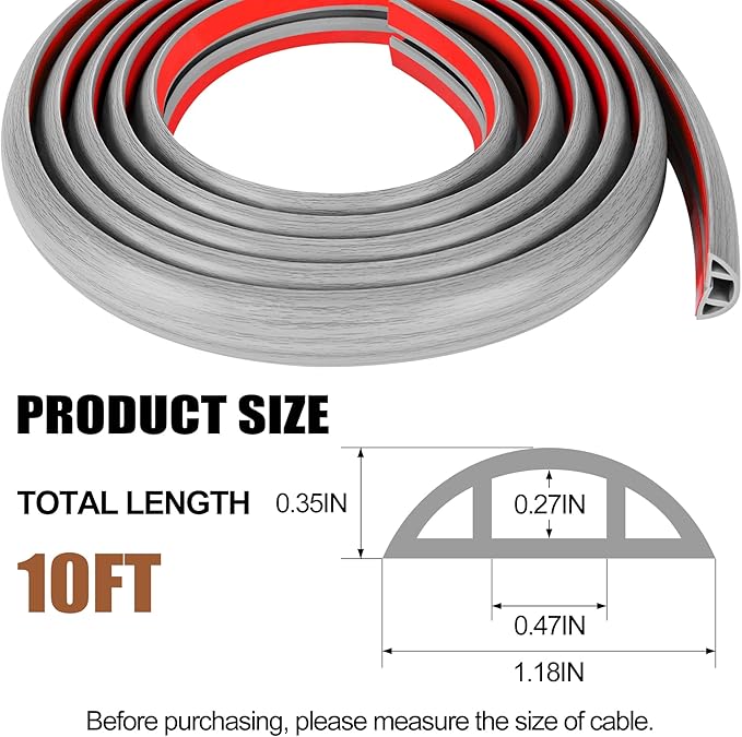 MYFAMIREA 10FT Floor Cord Cover for Wire Self Adhesive Cable Cavity Management PVC Extension Cord Hider Power Floor Wire Protector Cover Prevent Cable Trips for Office Home Outdoor (Gray Wood, 1.18'')