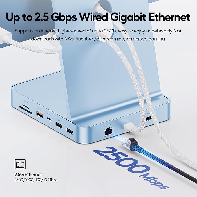 Upgraded 11 in 1 USB C Hub for iMac 24 inch USB Hub 2021 2023 2024 Support M.2 SSD (NOT Included), iMac Hub M1 M3 M4 Accessories, 4K HDMI, 2.5G Ethernet, 5 USB A/C Max 10Gbps, SD/TF - Blue