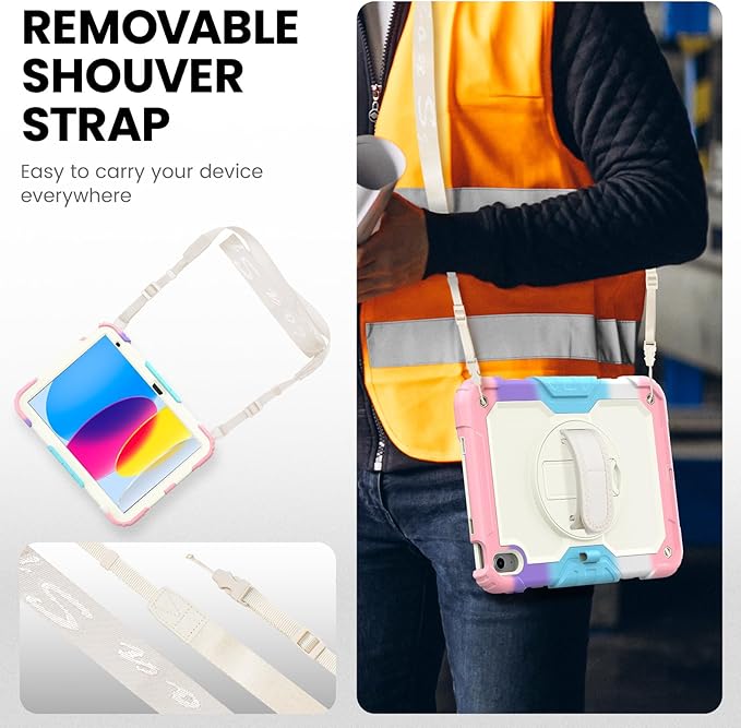 timecity for iPad (A16) 11th/ 10th Generation Case 11''/ 10.9 Inch (2025/2022) - Heavy Duty Protective Cover with Screen Protector, Stand, Shoulder Strap & Pencil Holder | Kids-Friendly - Pink Camo