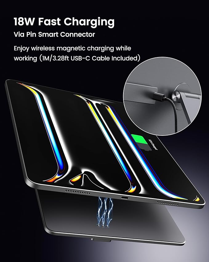 KU XIU Magnetic Wireless Charging Stand Only for iPad Pro 11 M4/M5 2025, Aluminum Alloy Foldable Tablet Stand Holder Mount, 360° Adjustable for Desk with 1M USB-C Cable for iPad Pro 11 inch M4/M5