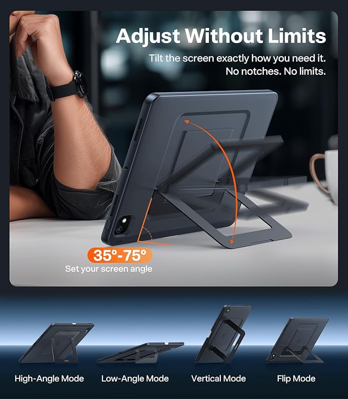 TORRAS for iPad Pro 13 inch Case 2025 M5 & 2024 M4, Ultra Stable Stand, Multiple Adjustable Viewing Angles, Slim Protective Kickstand Cover, Translucent iPad Pro 13 Case with Pencil Holder, Black