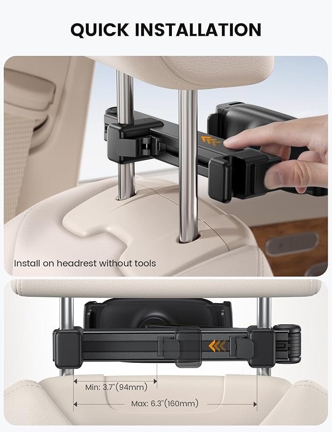 Lamicall Car Headrest Tablet Holder - [Lockable] [3 in 1 Extension Arm] Upgrade Tablet Mount for Car Backseat, Road Trip Essentials for Kids, for iPad Pro, Air, Mini, Galaxy, Fire HD, 4.7-13" Tablets