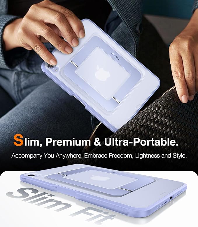 TORRAS for iPad Mini 7 A17 Pro Case, iPad Mini 6 Case with Pencil Holder, Ultra Stable Stand, Multiple Adjustable Viewing Angles, Slim Protective Kickstand Cover,Translucent iPad Mini 6th Case, Purple