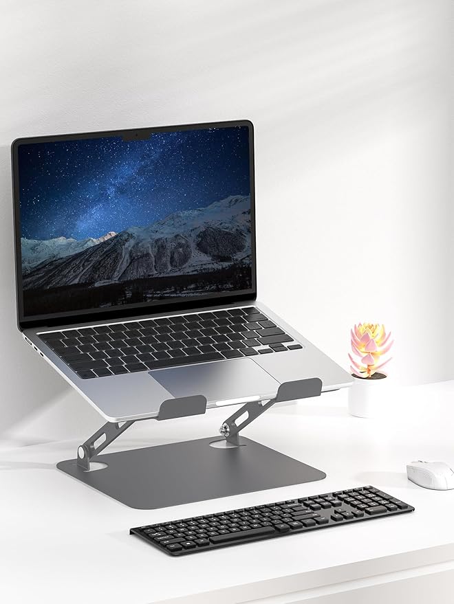 SOUNDANCE Laptop Stand for Desk with Stable Heavy Base, Adjustable Height Multi-Angle, Ergonomic Metal Riser Holder, Foldable Mount Elevator, Compatible with 10 to 15.6 Inches PC Computer, Grey