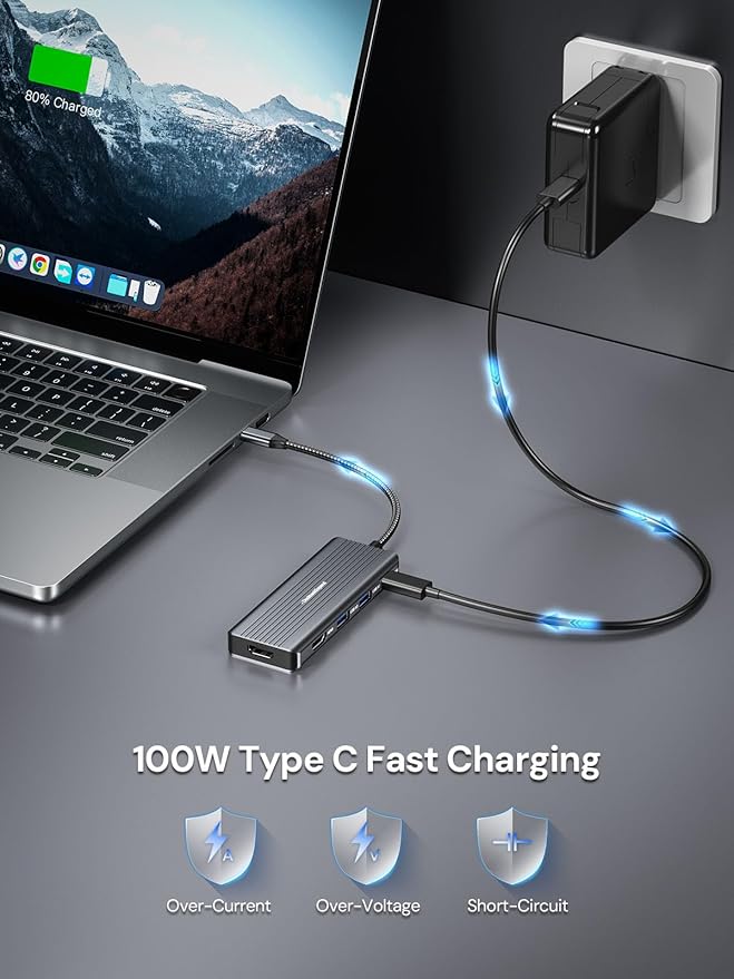 USB C to HDMI, Dual Monitor Adapter, DockteckExpand 5 in 1 Hub with 2 HDMI 4K, 2 USB 3.0, PD 100W Charging, USB C to MultiPort Adapter for Dell, HP, MacBook and Type C Devices