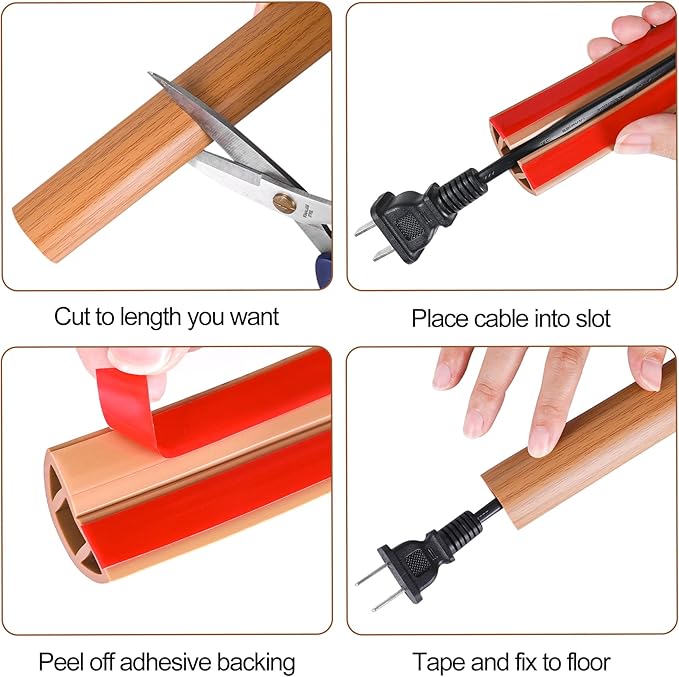 MYFAMIREA 5FT Floor Cord Cover for Wire Self Adhesive Cable Cavity Management PVC Extension Cord Hider Power Floor Wire Protector Cover Prevent Cable Trip for Office Home Outdoor (Brown Wood, 1.97'')