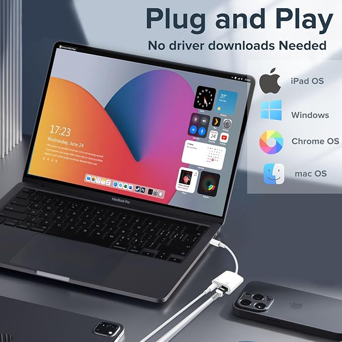 USB C to Ethernet Adapter 2 in 1 USB C to RJ45 Adapter with Type C PD Charging Port Compatible with iPhone16/Android/MacBook Supports 100Mbps Ethernet Network