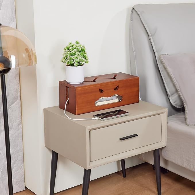 Large Cable Management Box,Cord Organizer Box with Cable Sleeves and Cable Tie,Wooden Cord Hider Box for Wires on Floor,Power Strip Hider for Home,Office,Under Desk