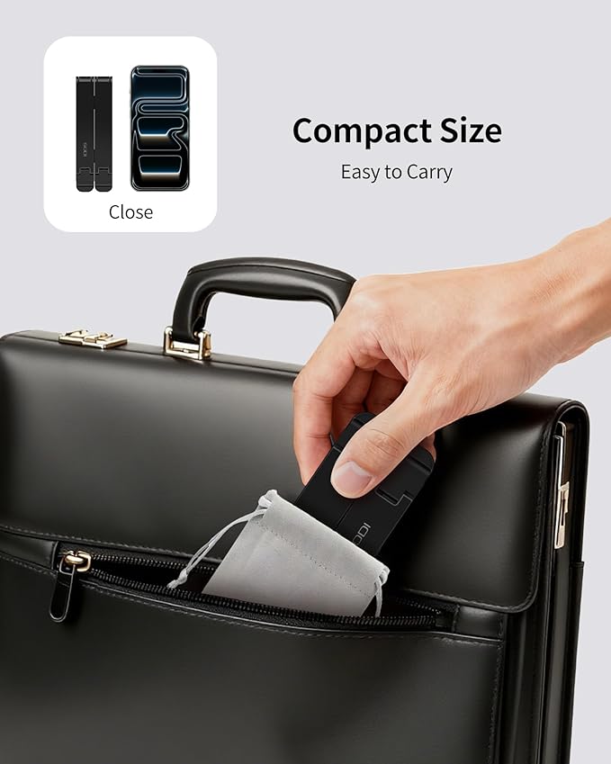 SODI 2025 Foldable Laptop Stand for Desk - Bi-fold Ergonomic Spring Adjustable Computer Holder, 3 in 1 Metal Portable Laptop Stand for Notebook, Phone, Tablet,10-16", Desk & Travel Use