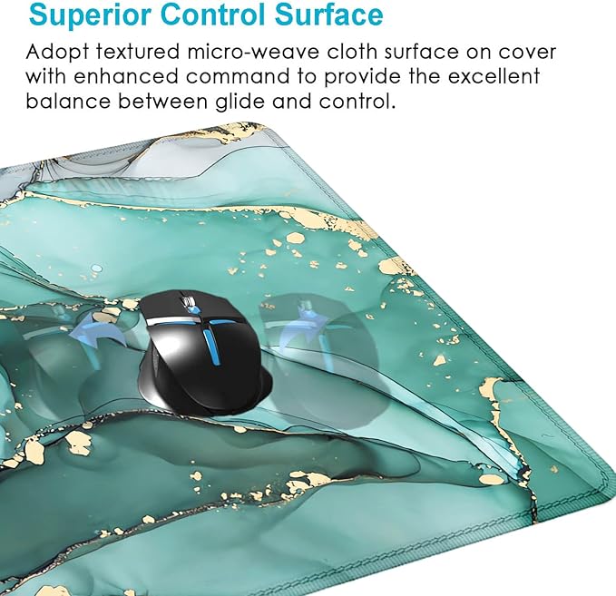 Teal Turquoise Marble Large Mouse Pad, Abstract Swirls Large Mousepad, Modern Ink Art Desk Pads, Aesthetic Desktop Laptop Mat for Desk, Gift for Women Men, 31.5x11.8 in