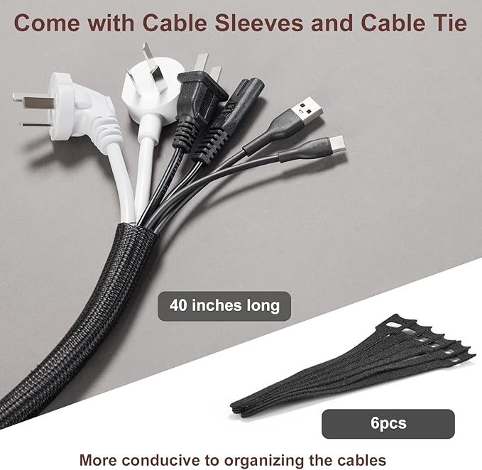 Large Cable Management Box,Cord Organizer Box with Cable Sleeves and Cable Tie,Wooden Cord Hider Box for Wires on Floor,Power Strip Hider for Home,Office,Under Desk