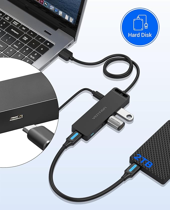 USB Hub VENTION 4-Port USB 3.0 Hub 1.5FT Ultra-Slim Data USB Splitter Charging Supported Compatible with MacBook, Laptop, Surface Pro, PS4, PC, Flash Drive, Mobile HDD