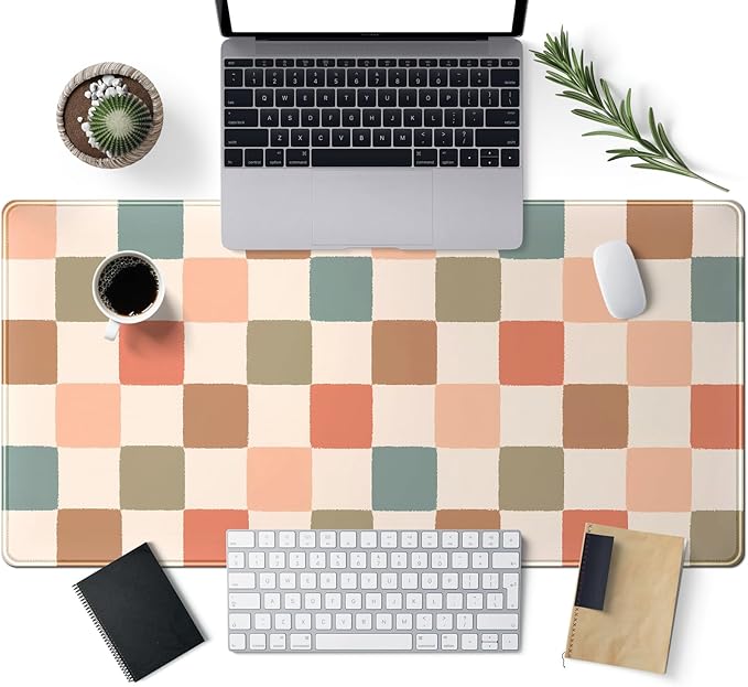 Boho Checker Desk Mat Beige Checkerboard Mouse Pad Large Aesthetic Desk Pad Extended Gaming Mousepad XXL Keyboard Pad Computer Laptop Mouse Mat Office Desktop Decor Pad 31.5x15.7 in
