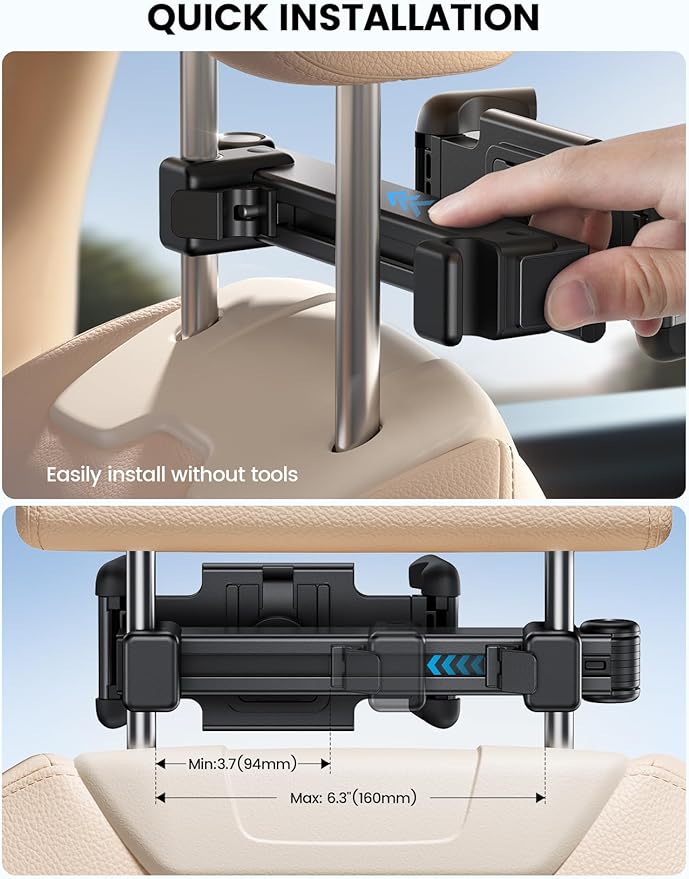Lamicall Car Headrest Tablet Holder - [Lockable] [Thick Case Friendly] [Foldable Clip] Car Backseat Tablet Mount, Car Accessories for Kids, for iPad Pro, Air, Mini, Galaxy, Fire HD, 4.7-13" Tablets