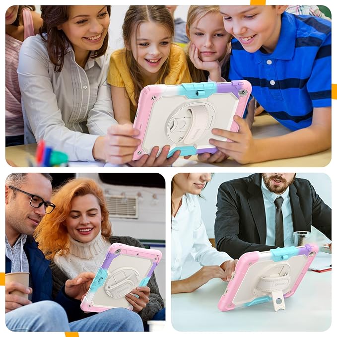 Timecity Case for iPad 9th/ 8th/ 7th Generation 10.2 inch - Heavy Duty Protective Cover with Screen Protector, Rotating Stand, Shoulder Strap & Pencil Holder | Kids-Friendly (Pink Camo)