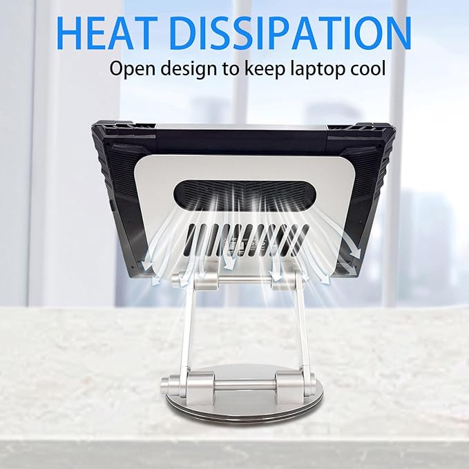 Laptop Stand for Desk, Adjustable Computer Stand with 360° Rotating Base, Ergonomic Laptop Riser for Collaborative Work, Foldable & Portable Laptop Stand, fits for All 10-16" Laptops