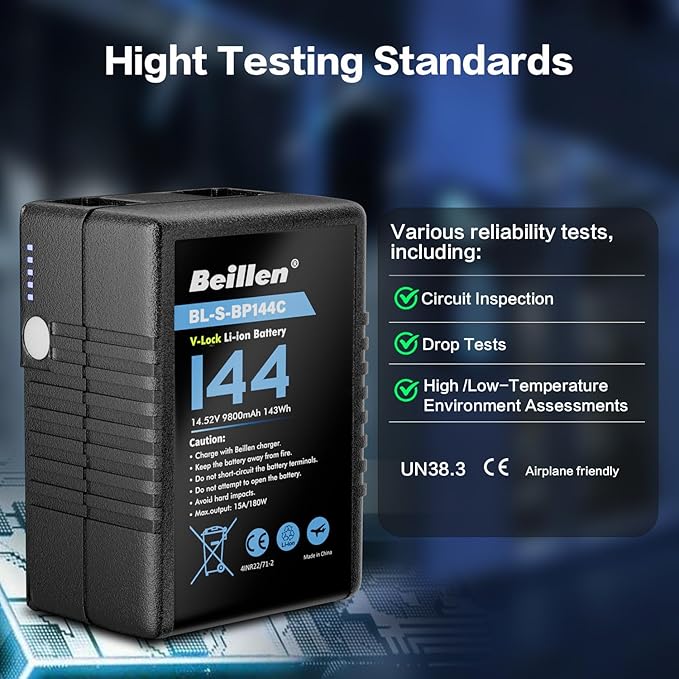 V Mount Battery 9800mAh 144Wh 14.52V Maximum Load 180W/15A D Tap/USB C/USB A/BP 750g Supports 45W PD Fast Charging for Camera/Monitor/Camcorder/Video Light Flight Approved