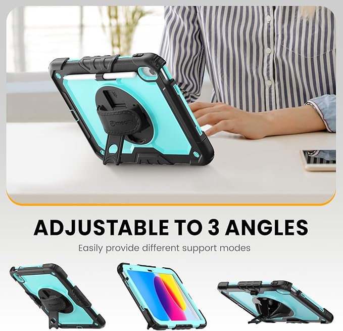 timecity for iPad (A16) 11th/ 10th Generation Case 11''/ 10.9 Inch (2025/2022) - Heavy Duty Protective Cover with Screen Protector, Stand, Shoulder Strap & Pencil Holder | Kids-Friendly - Light Blue