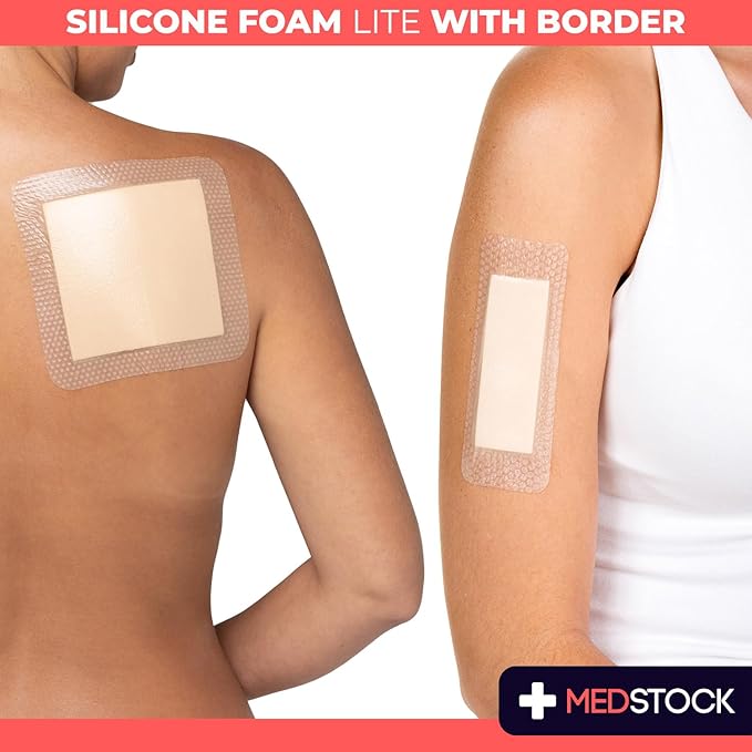 MEDSTOCK Silicone Foam Lite Dressing with Border, 4"x4" (Pack of 10), Comfortable Healing for Wounds, Waterproof, Gentle & Secure Adhesion