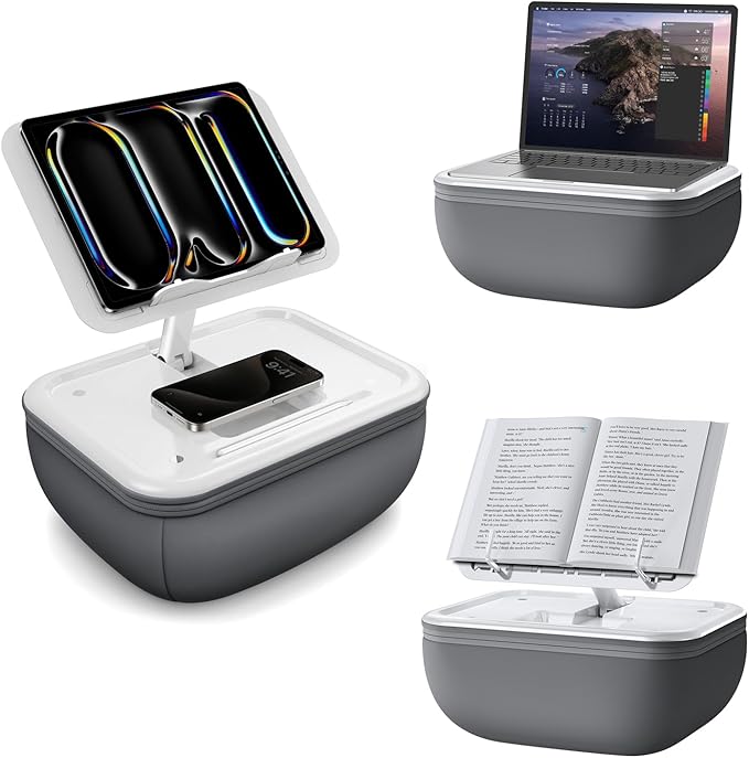 elitehood iPad Pillow Stand for Lap, Angle Adjustable Tablet Pillow Stand, Soft Cushion Tablet Holder for Bed Compatible with Laptop, MacBook, iPad Pro Air Mini, Kindle, Books & 4-15.6'' Devices, Grey