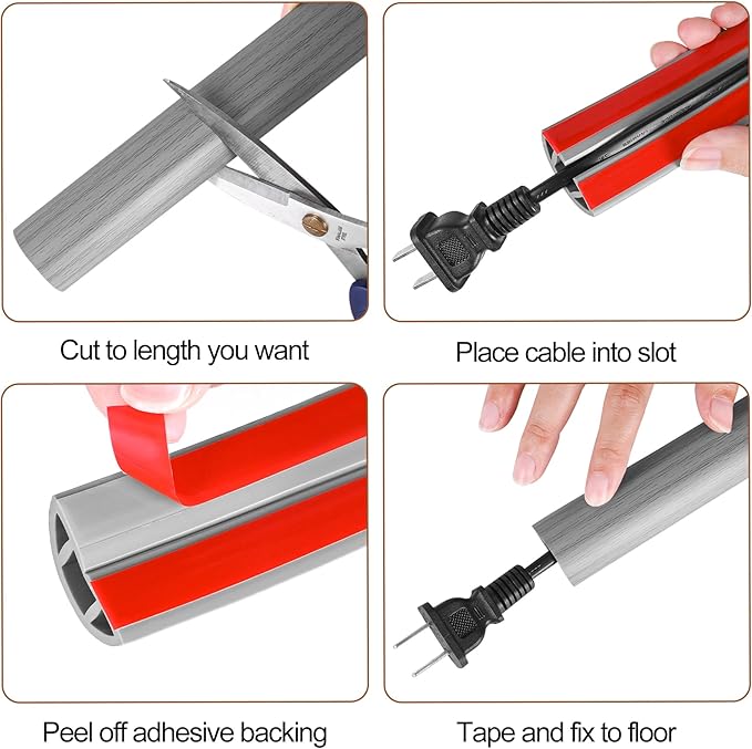 MYFAMIREA 3.3FT Floor Cord Cover for Wire Self Adhesive Cable Cavity Management PVC Extension Cord Hider Power Floor Wire Protector Cover Prevent Cable Trip for Office Home Outdoor (Gray Wood, 1.18'')