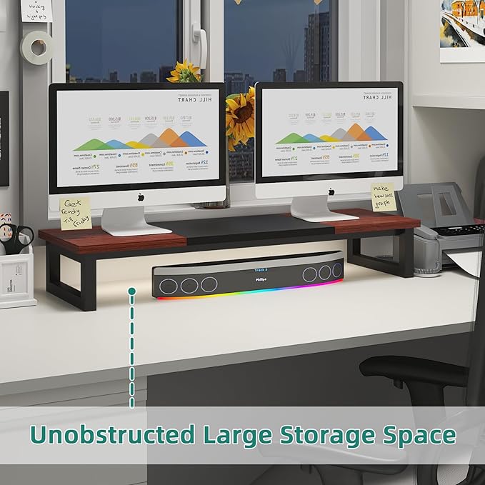 YAOHUOO Dual Monitor Stand Riser, 39Inch Large Monitor Stands for 2 Monitors, Computer Monitor Stand, Wooden Desktop Oraganizer Shelf for Office Desk Computer,Laptop,TV